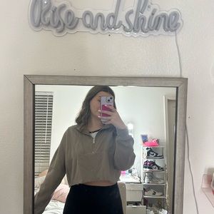 Light brown quarter zip collared cropped sweatshirt